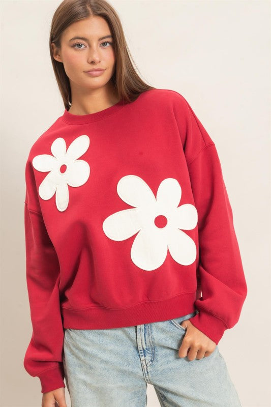 The Flower Power Sweatshirt – Red - Twisted Sisters Shoetique