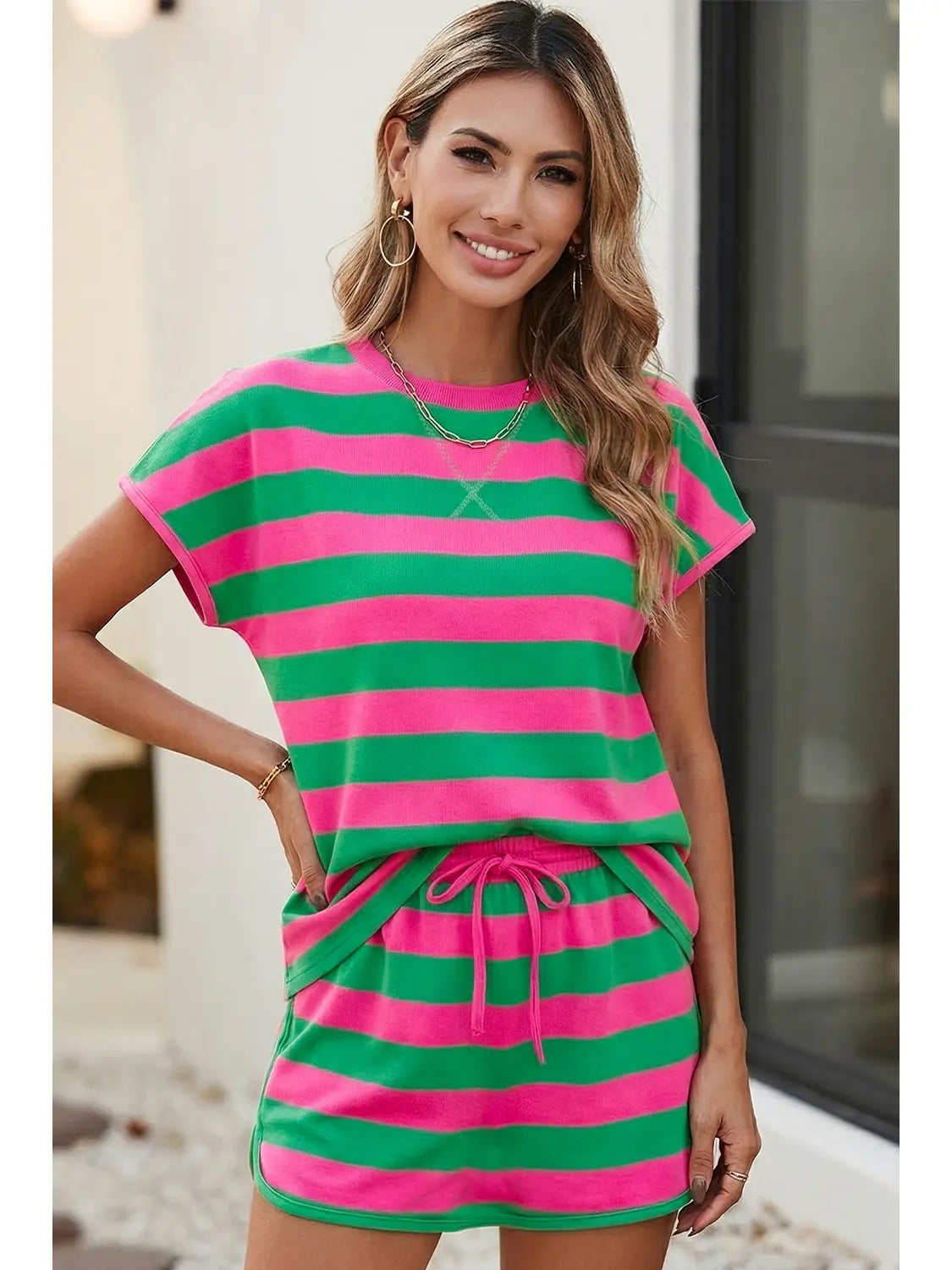 Pink & Green Striped Skort Set - Twisted Sisters Shoetique