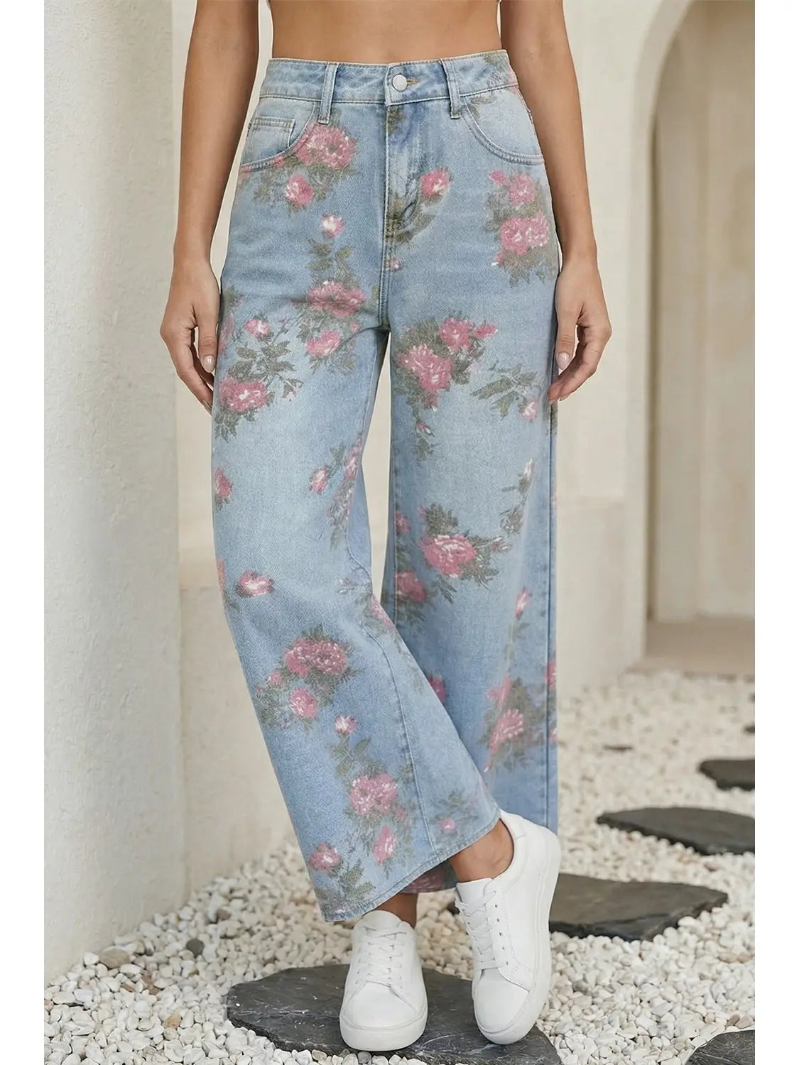 Vintage Floral Print Wide Leg Jeans - Twisted Sisters Shoetique