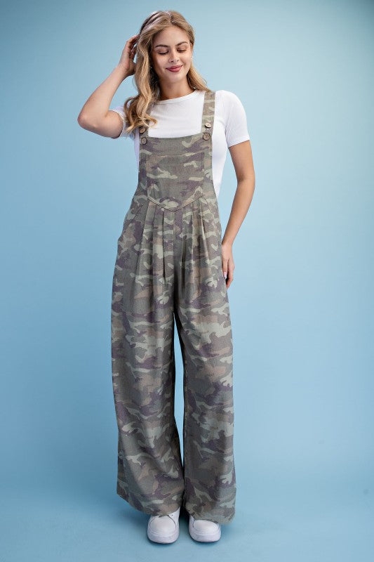 Camouflage Pin-Tuck Overalls - Twisted Sisters Shoetique