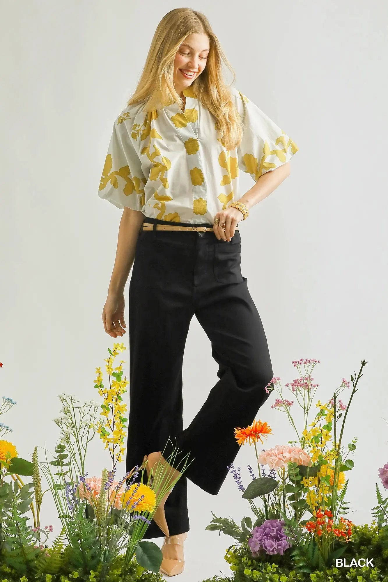 Trendy women’s black button stretch pants from Twisted Sisters Shoetique in Waco Texas