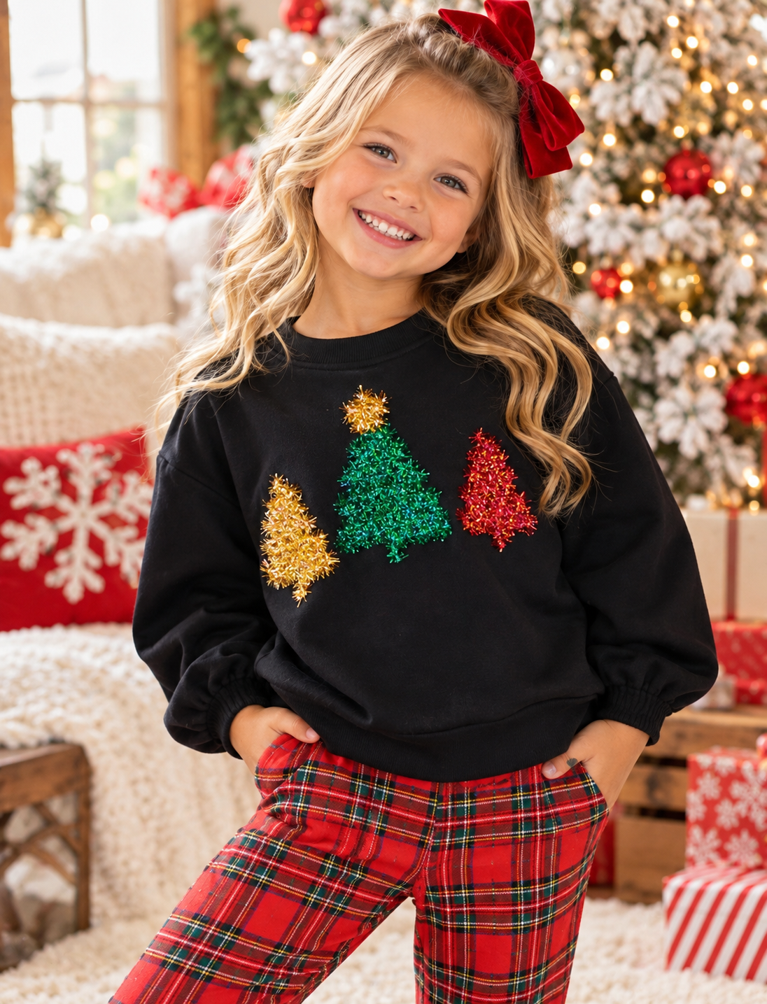 Tinsel Town Christmas Tree Pullover – Kids