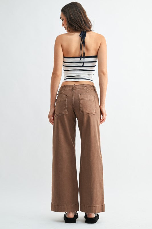 Vintage Edit Brown Wide Leg Twill Pants