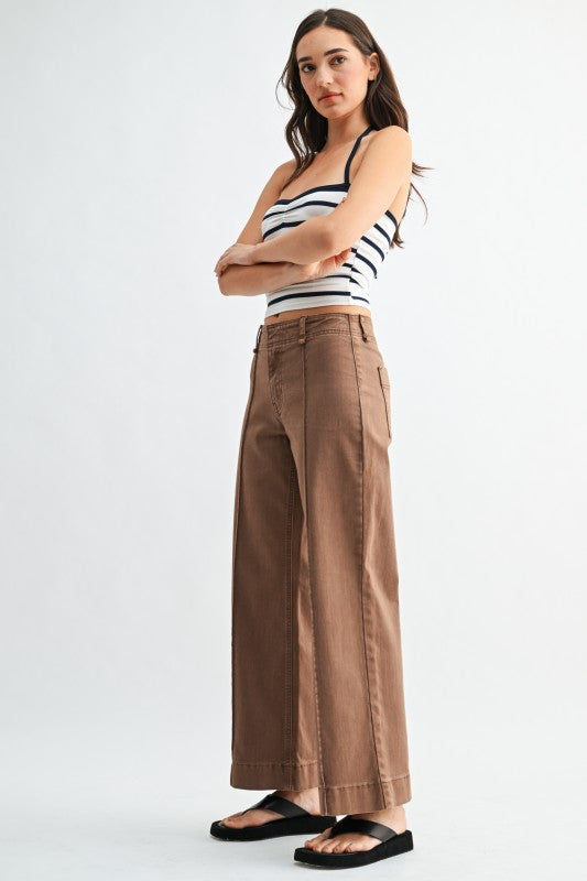 Vintage Edit Brown Wide Leg Twill Pants