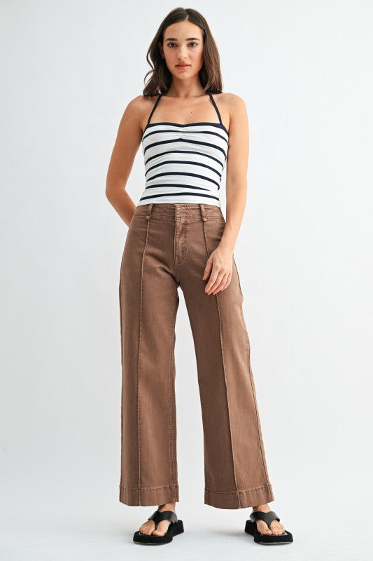 Vintage Edit Brown Wide Leg Twill Pants