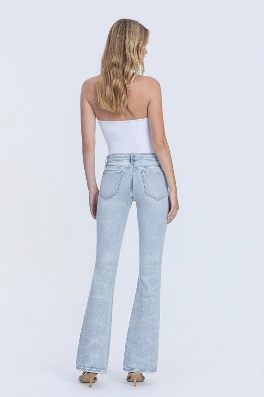 Back view of women’s Lovervet full length bootcut jeans