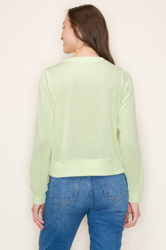 Long sleeve detail on ribbed knit crop top
