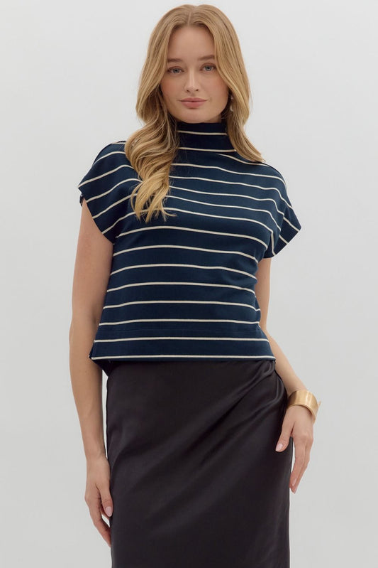 Navy Mock Neck Top