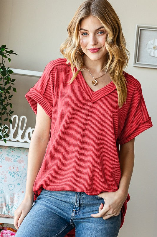 Hemish VNeck Top-Red - Twisted Sisters Shoetique