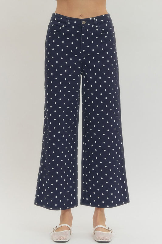 Navy Polka Dot Wide Leg Pants