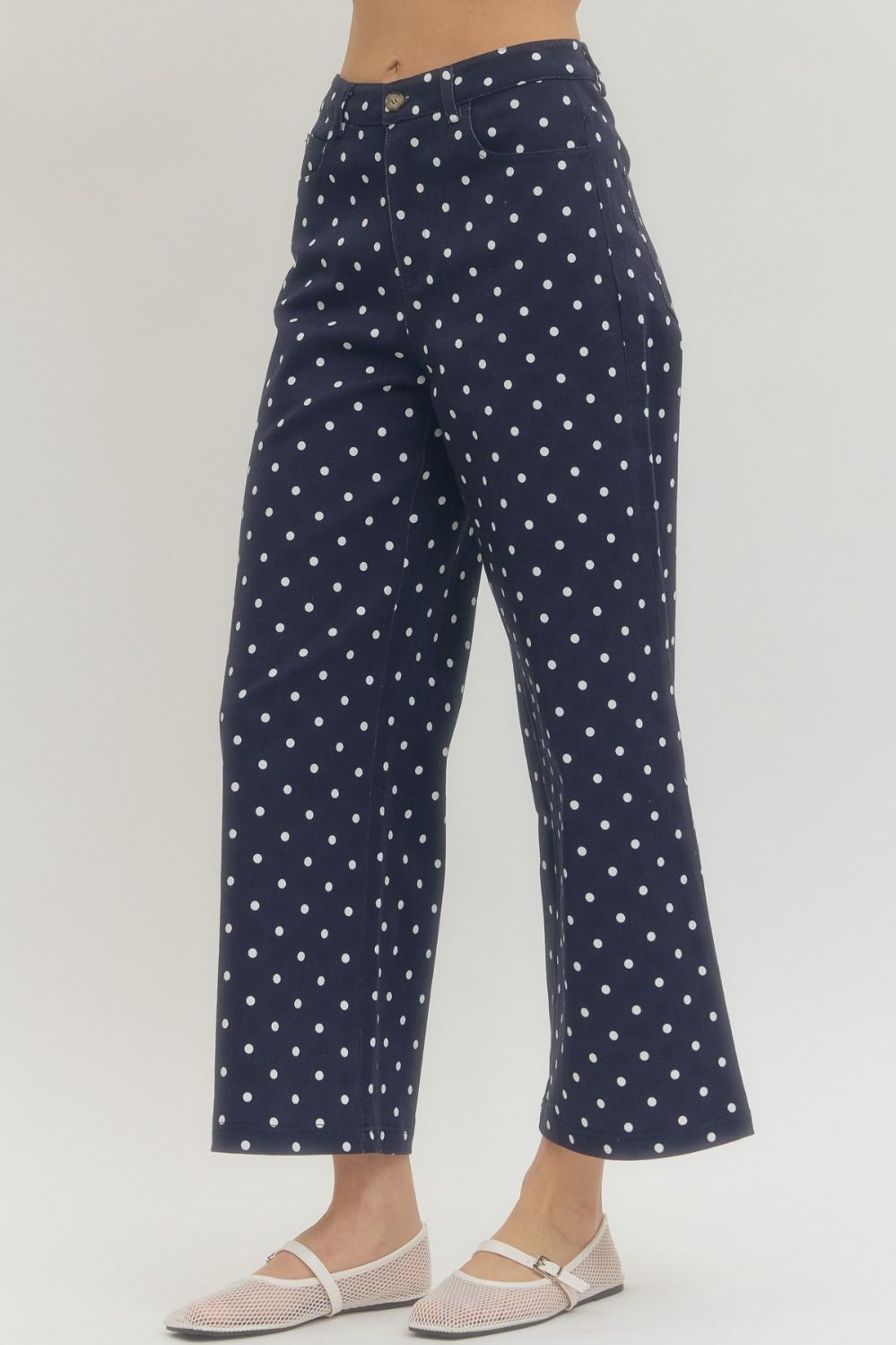 Navy Polka Dot Wide Leg Pants - Twisted Sisters Shoetique