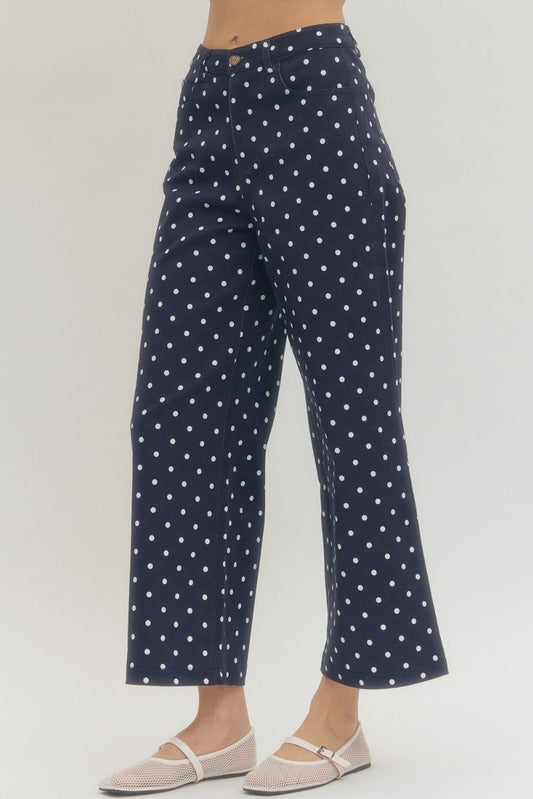 Navy Polka Dot Wide Leg Pants