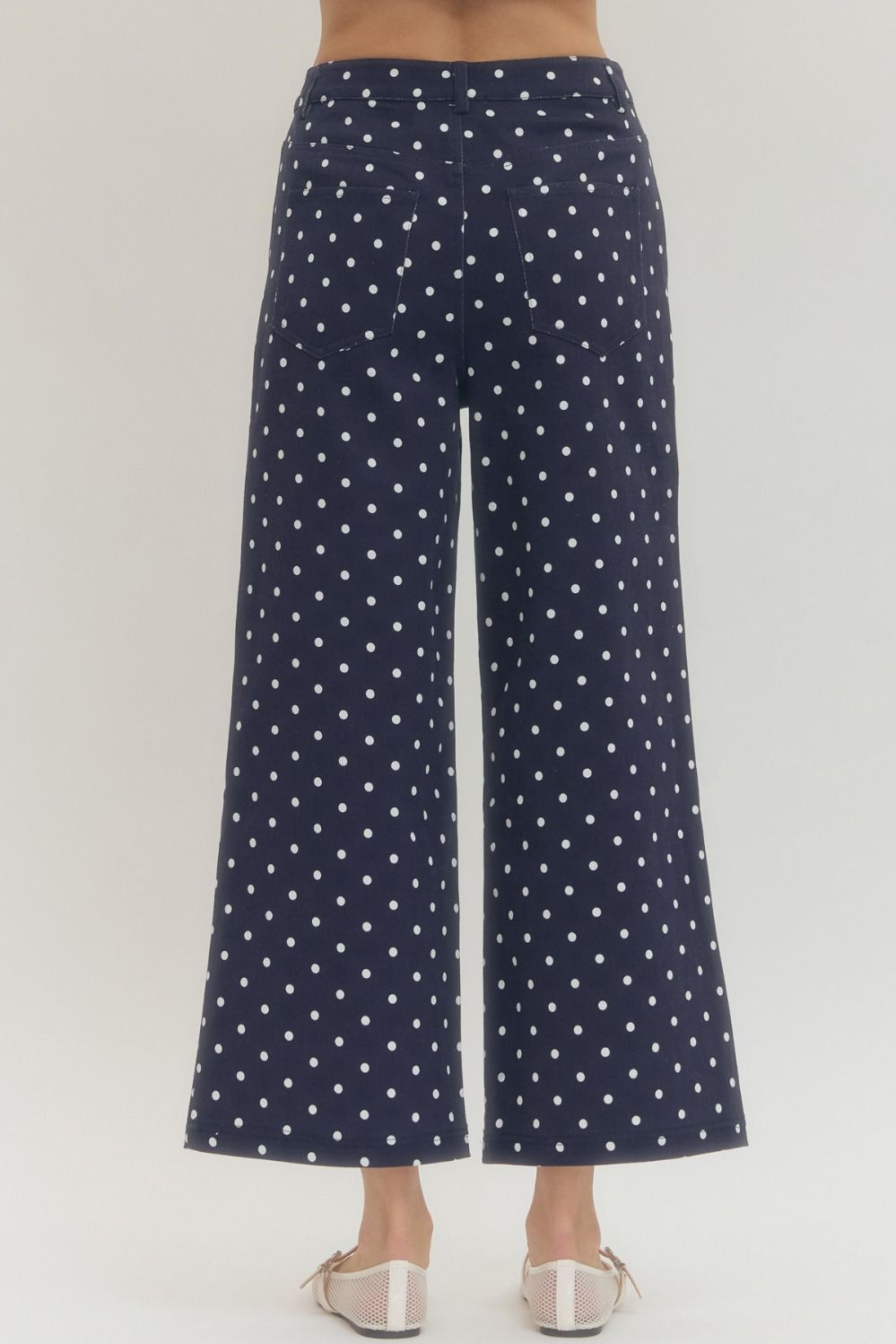 Navy Polka Dot Wide Leg Pants - Twisted Sisters Shoetique