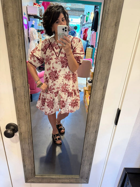 Burgundy Flora Dress