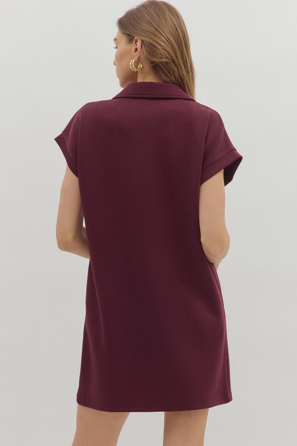 Burgundy V Neck Dress