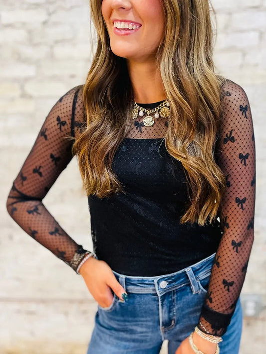 Bow Pattern Mesh Top