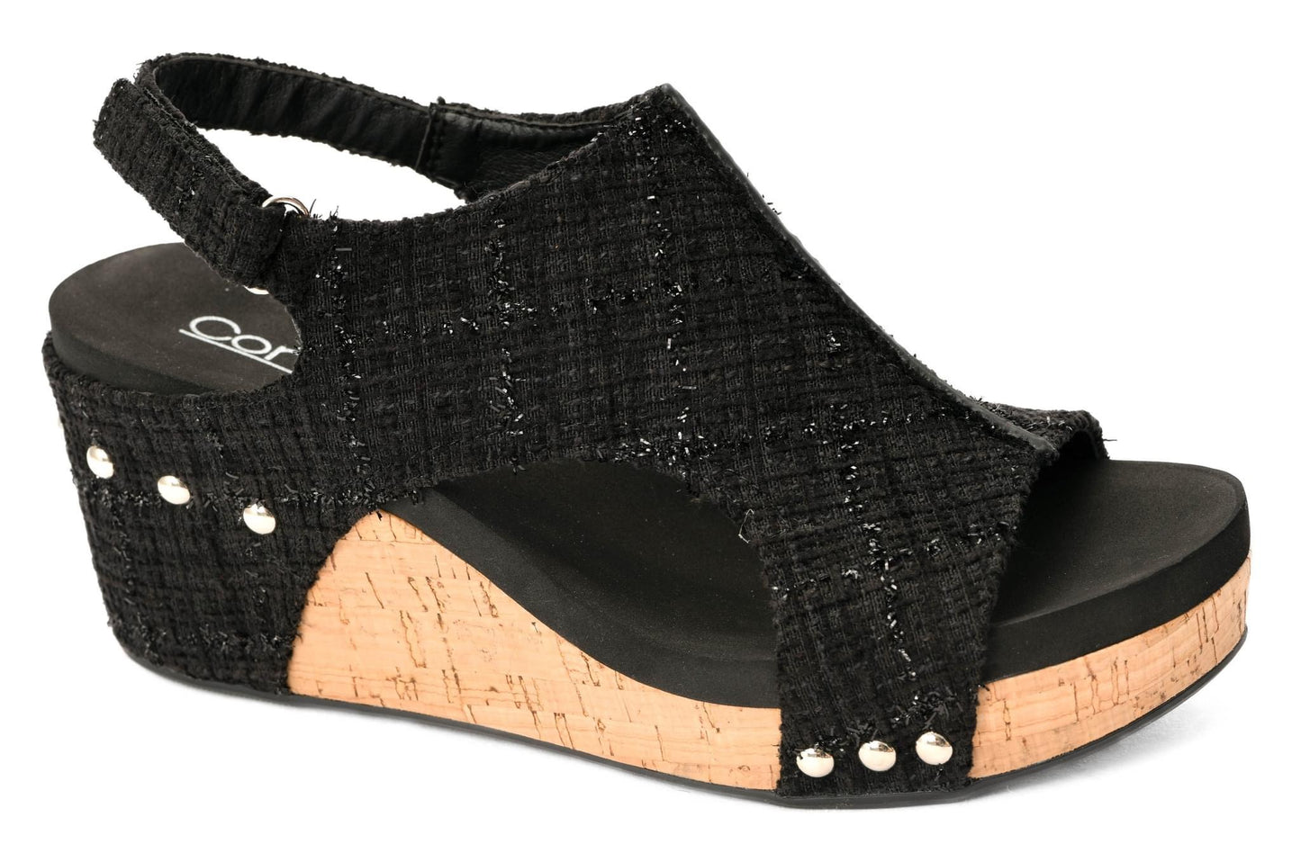 Corkys-Carley Wedges Black Tweed