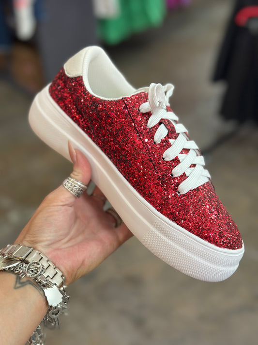 Red Chunky Glitter Sneakers