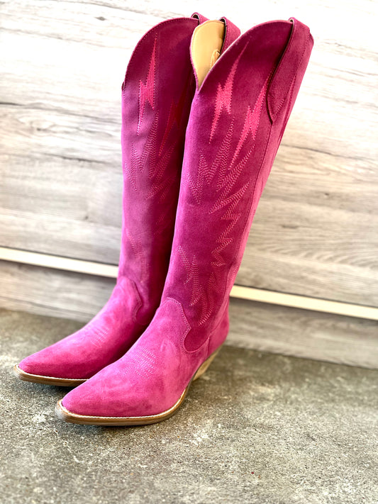 Dingo Leather Suede Thunder Road Western Boots-Pink
