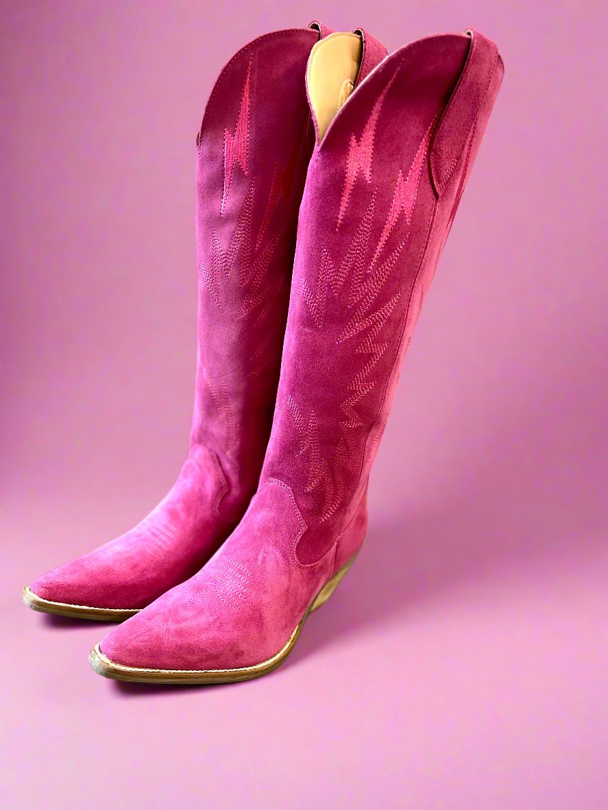 Dingo Leather Suede Thunder Road Western Boots-Pink