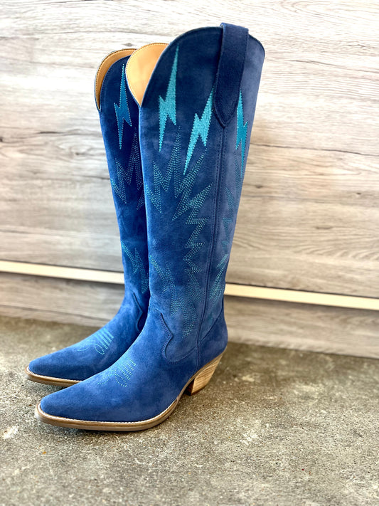 Dingo Leather Suede Thunder Road Western Boots-Blue