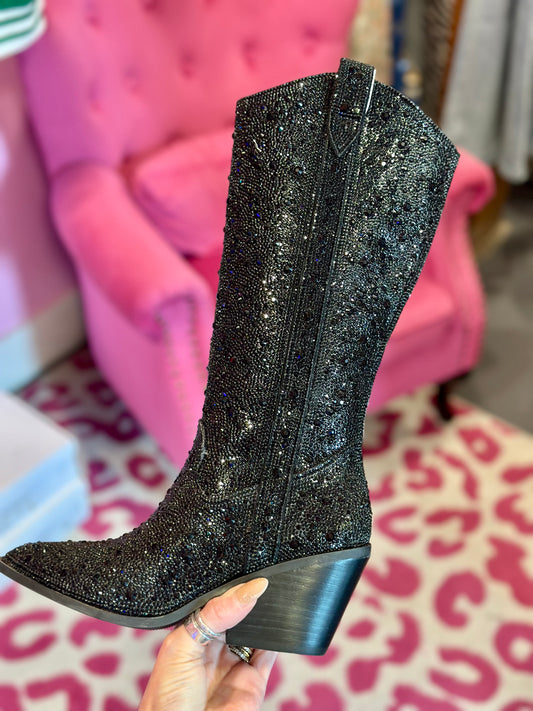 Hey Girl Black Glitzy Boots