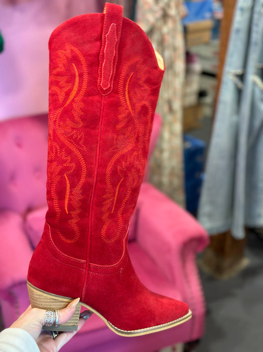 A Rider Red Suede Boots