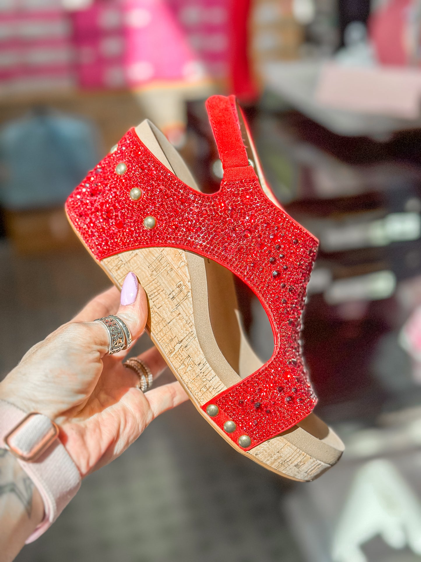 Red Rhinestone Wedges