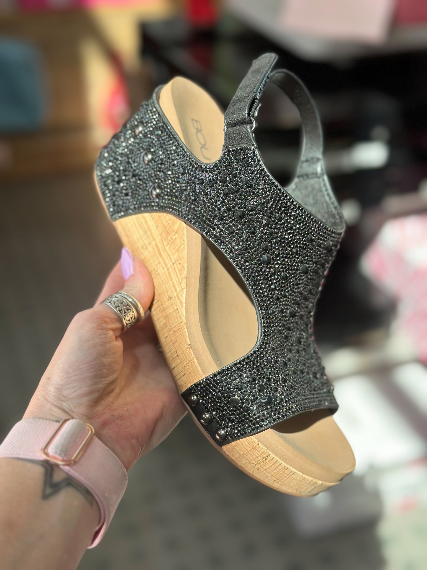 Corkys Ashley Black Rhinestone Wedges