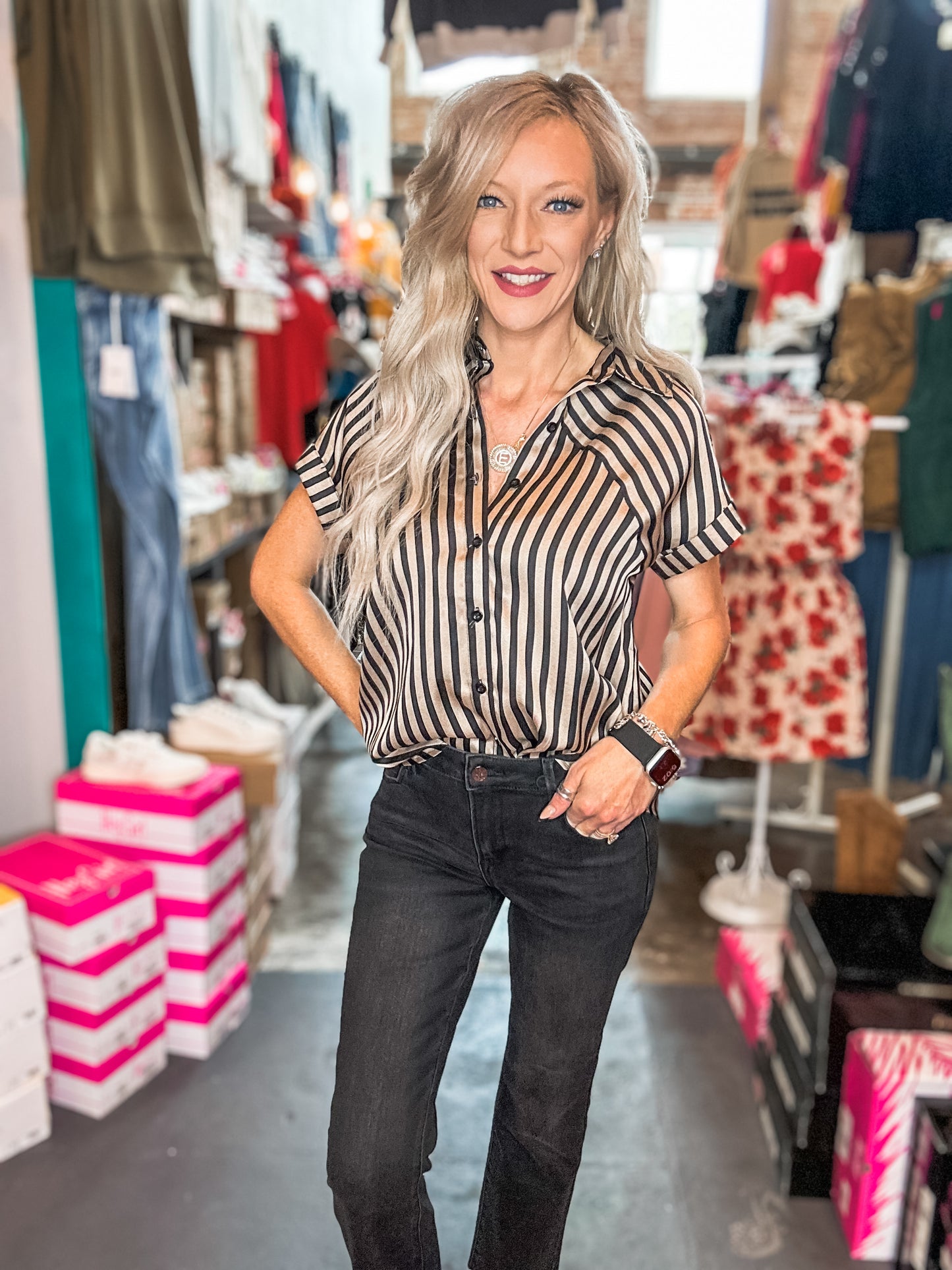 Black Stripe Collared Blouse