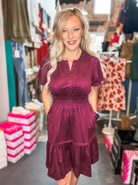 Smocked Suede Dress