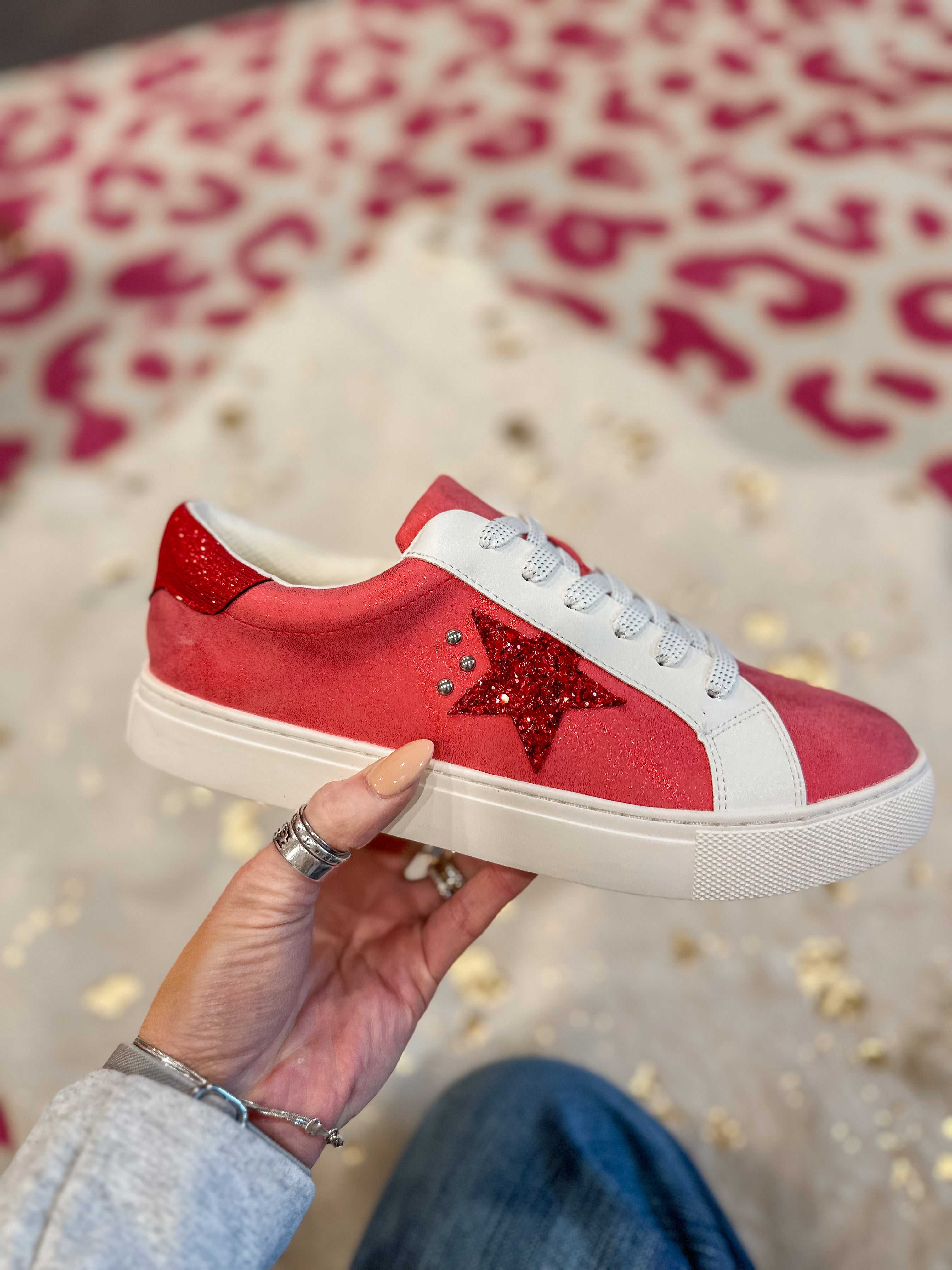 Red hotsell metallic sneakers