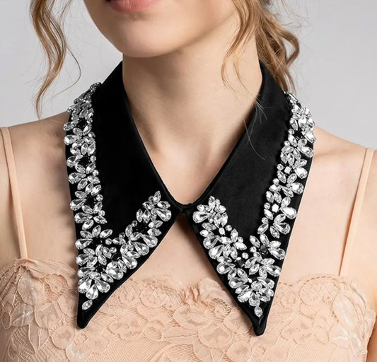 Floral Crystal Collar Black