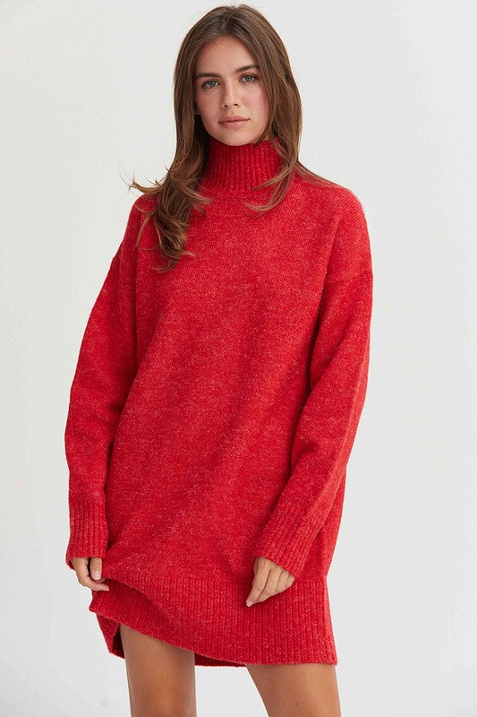 Red High Neck Sweater Dress