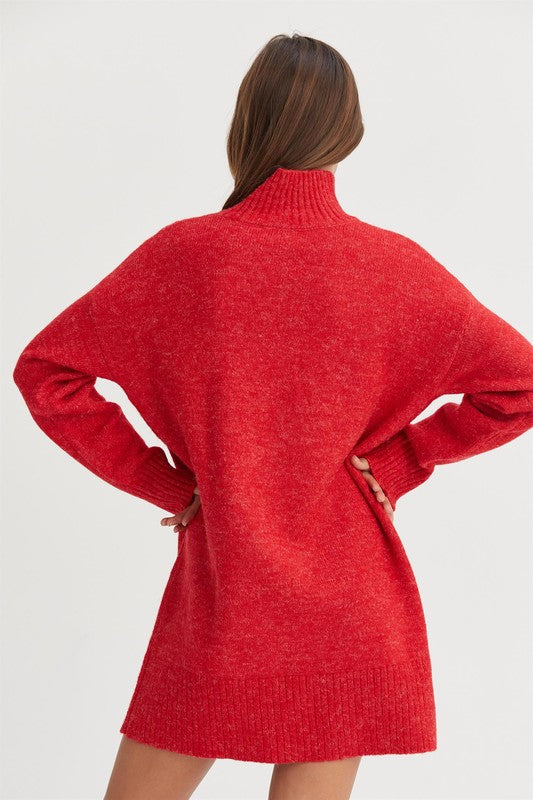 Red High Neck Sweater Dress