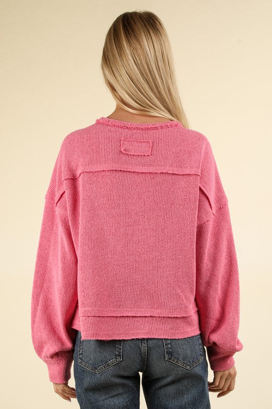 Pink Raw Edge Knit Top