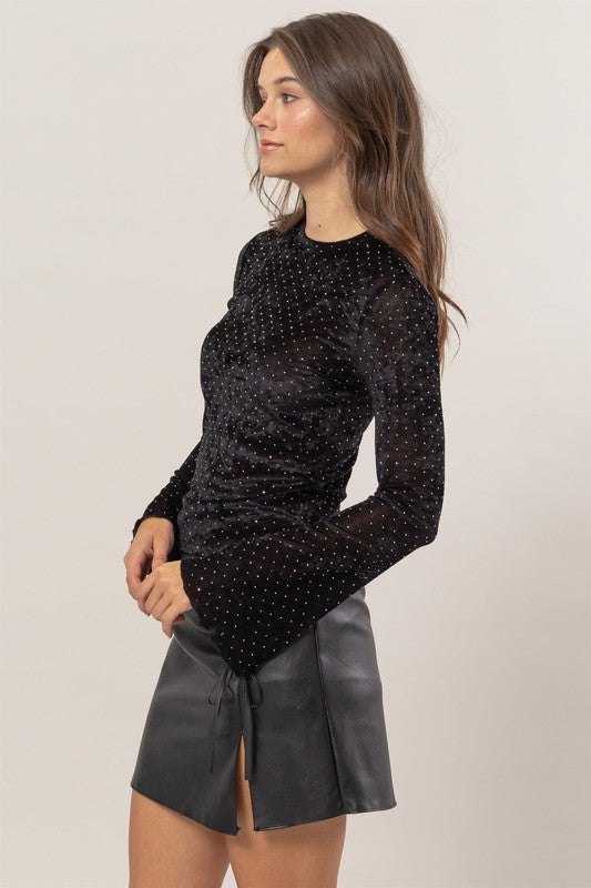 Rhinestone Mesh Long Sleeve