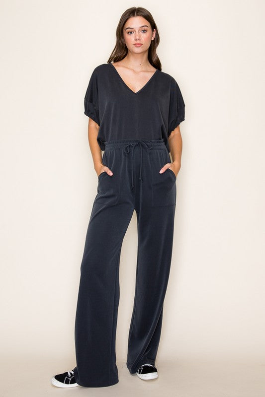 Charcoal Modal Wide Leg Pants