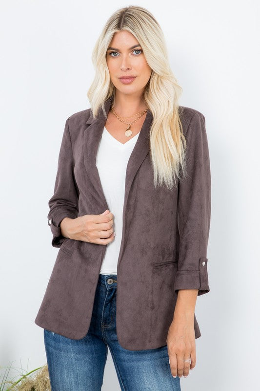 Suede Open Front Blazer