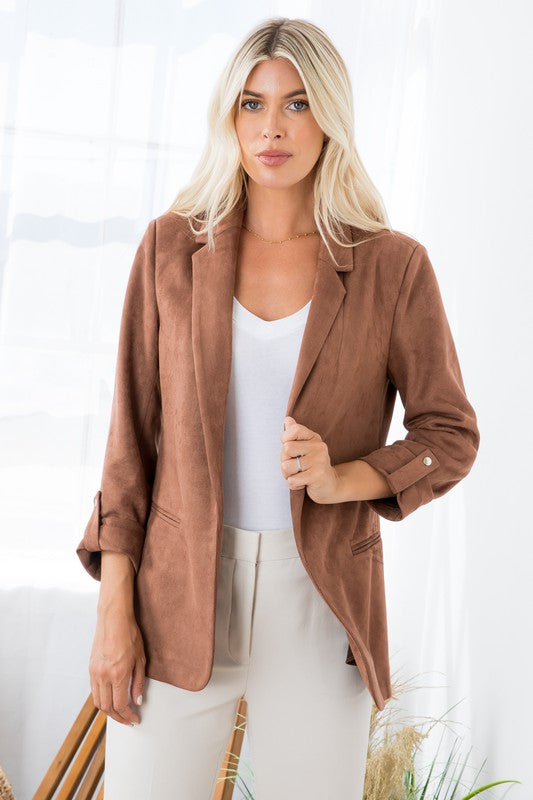 Suede Open Front Blazer