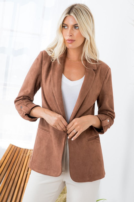 Suede Open Front Blazer