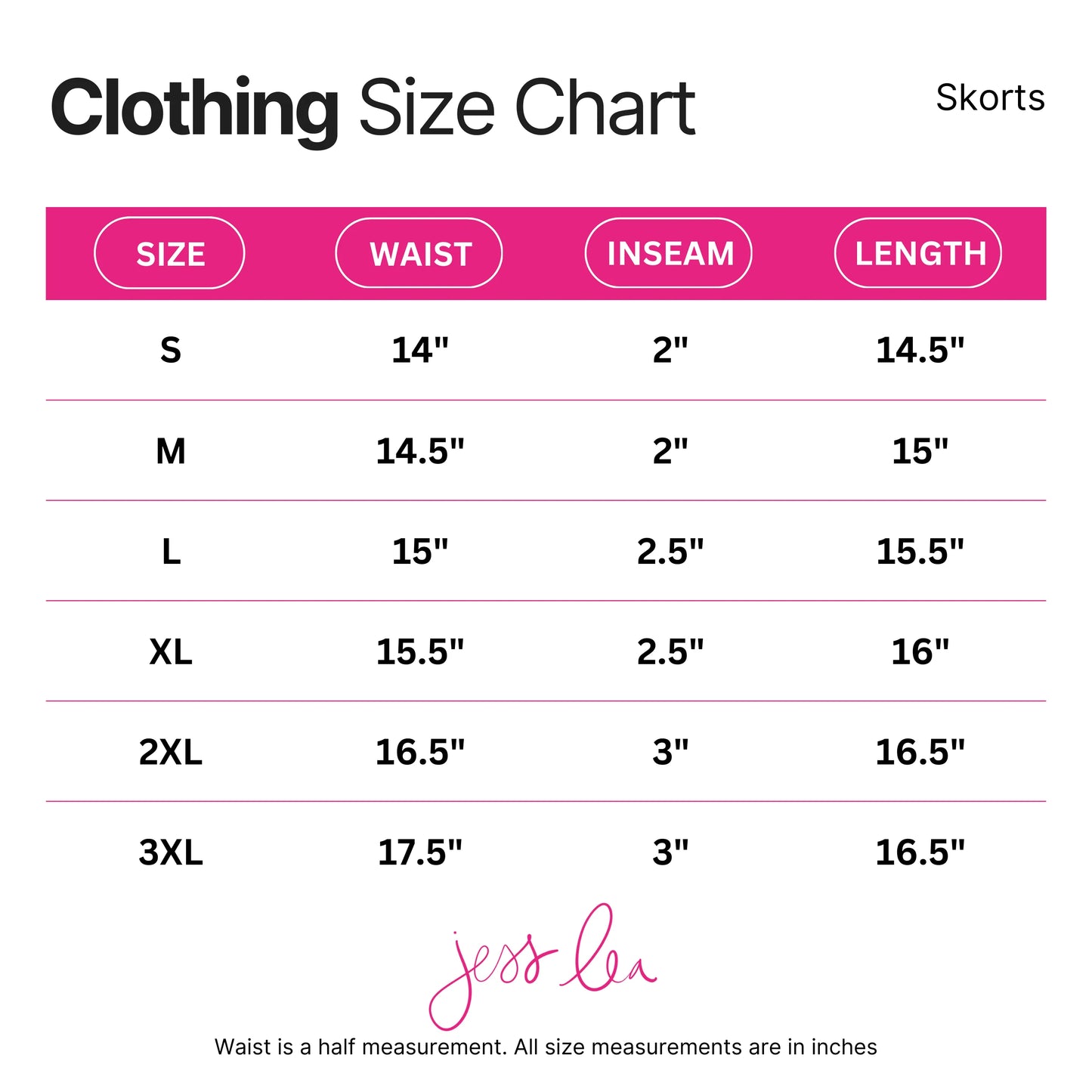 Jes Lea Size Chart