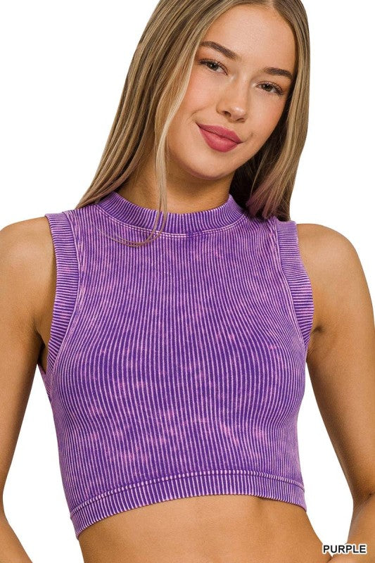 Stone Wash Crop Tank-Purple - Twisted Sisters Shoetique