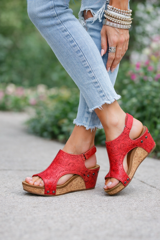 boutique red slingback wedge sandals
