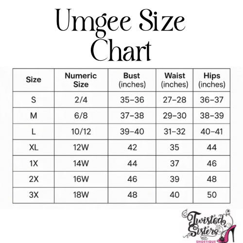 Umgee size chart