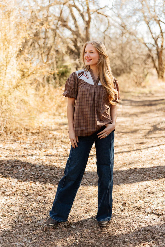 Western Yoke Collared Top