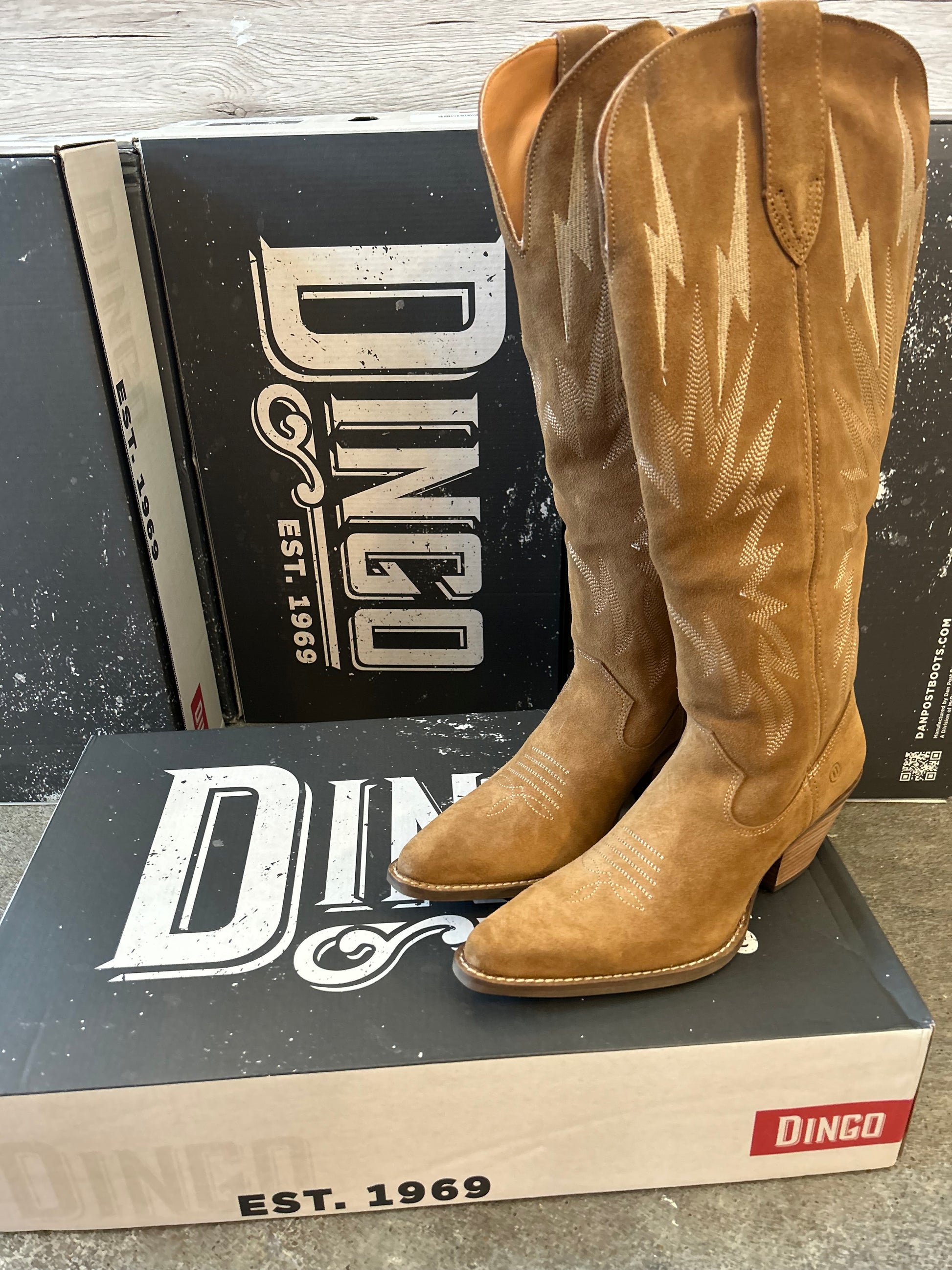 Women’s Dingo Thunder Road camel Western boots from Twisted Sisters Shoetique in Waco Texas