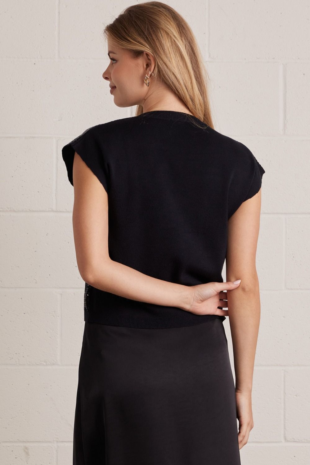 After Dark Sequin Sweater Top – Black