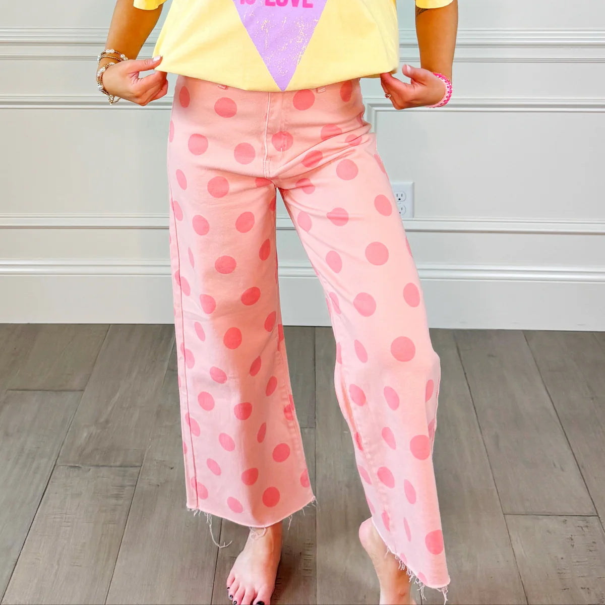High waist pink printed boutique jeans