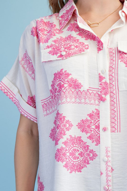 Women’s casual printed boutique top with pockets